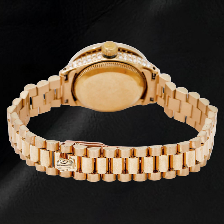 Montre Rolex Datejust 69178 26 mm Cadran Diamants Nacre Blanche avec Filet de Diamants Bracelet President en Or Jaune