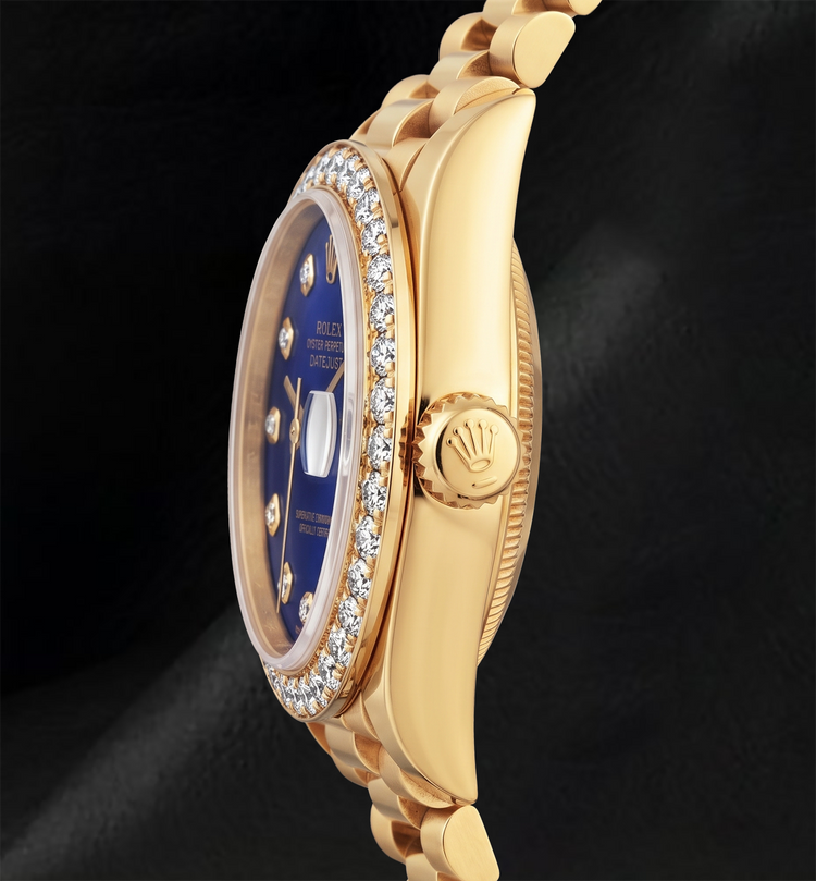 Montre Rolex Datejust 69178 en Or 18 Carats Cadran Diamants Bleu 26 mm Bracelet President