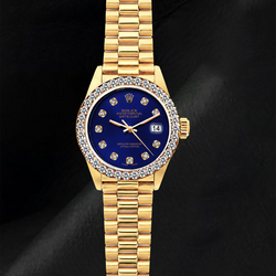 Rolex Datejust 69178 Montre en Or 18K Cadran Diamants Bleu 26 mm Bracelet President