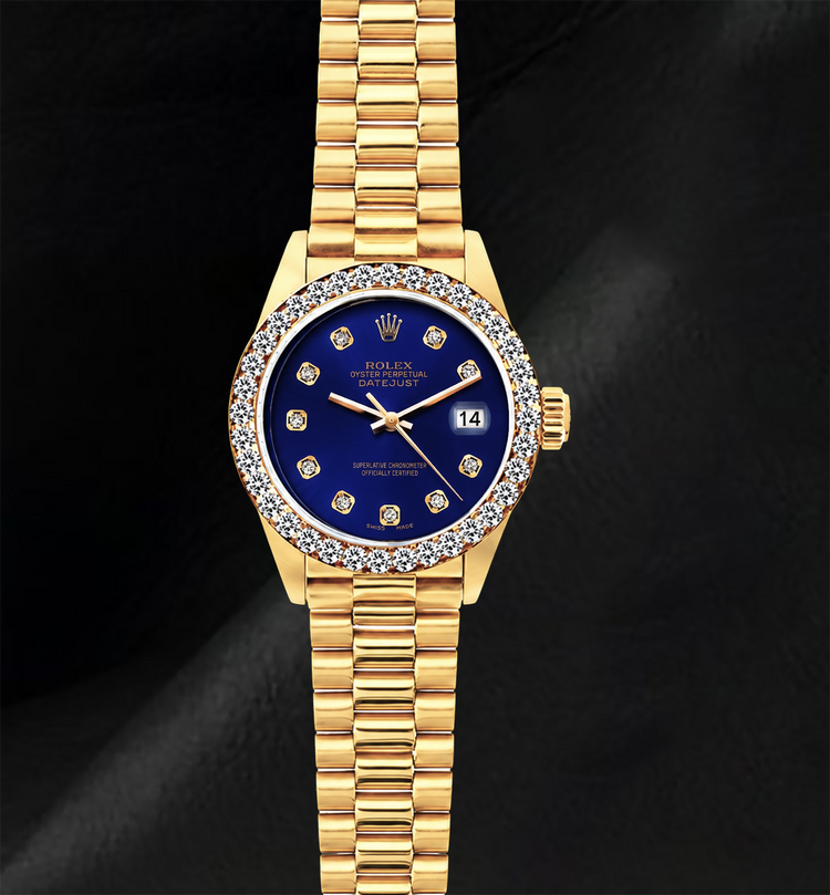 Montre Rolex Datejust 69178 en Or 18 Carats Cadran Diamants Bleu 26 mm Bracelet President