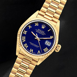 Montre Rolex Datejust 69178 en Or Jaune 18 carats Cadran Bleu à Chiffres Romains Bracelet President