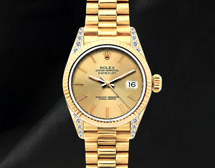 Rolex Datejust 69178 Cadran Champagne 26 mm Bracelet President Montre en Or Jaune 18K