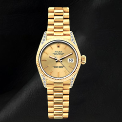 Rolex Datejust 69178 Cadran Champagne 26 mm Bracelet President Montre en Or Jaune 18K