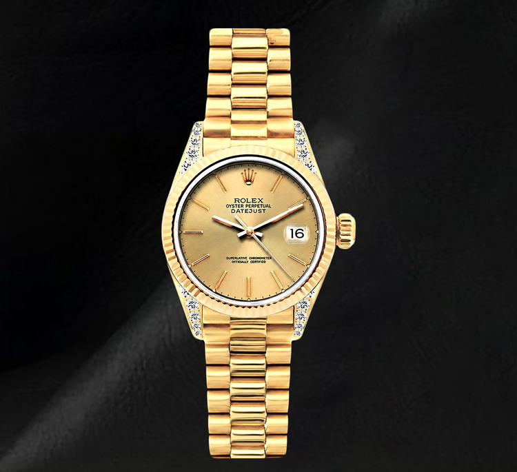 Rolex Datejust 69178 Cadran Champagne 26 mm Bracelet President Montre en Or Jaune 18K