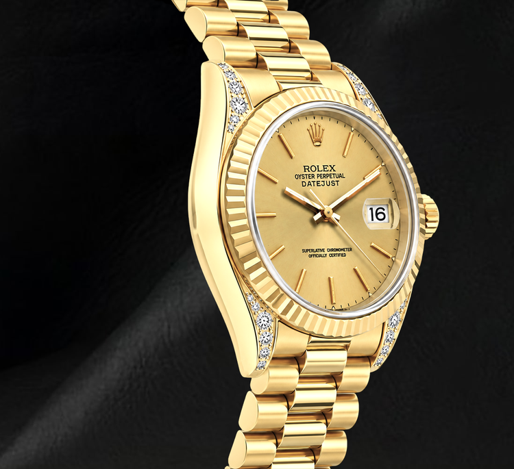 Rolex Datejust 69178 Cadran Champagne 26 mm Bracelet President Montre en Or Jaune 18K
