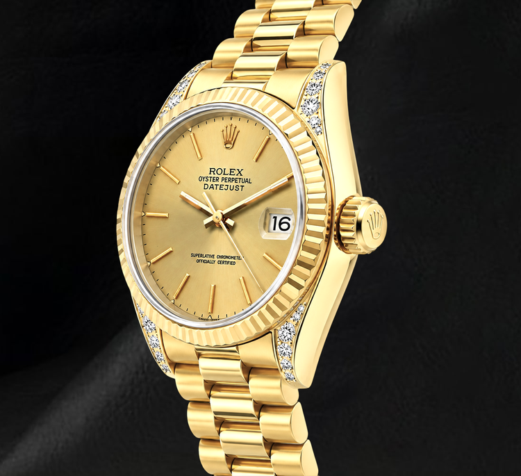 Rolex Datejust 69178 Cadran Champagne 26 mm Bracelet President Montre en Or Jaune 18K