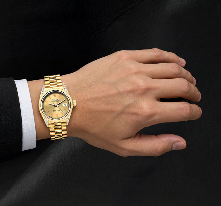 Rolex Datejust 69178 Cadran Champagne 26 mm Bracelet President Montre en Or Jaune 18K