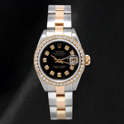 Montre Rolex Datejust 6917 26 mm Bicolore Cadran Diamants Noir