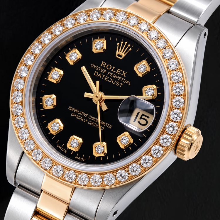 Montre Rolex Datejust 6917 26 mm Bicolore Cadran Diamants Noir