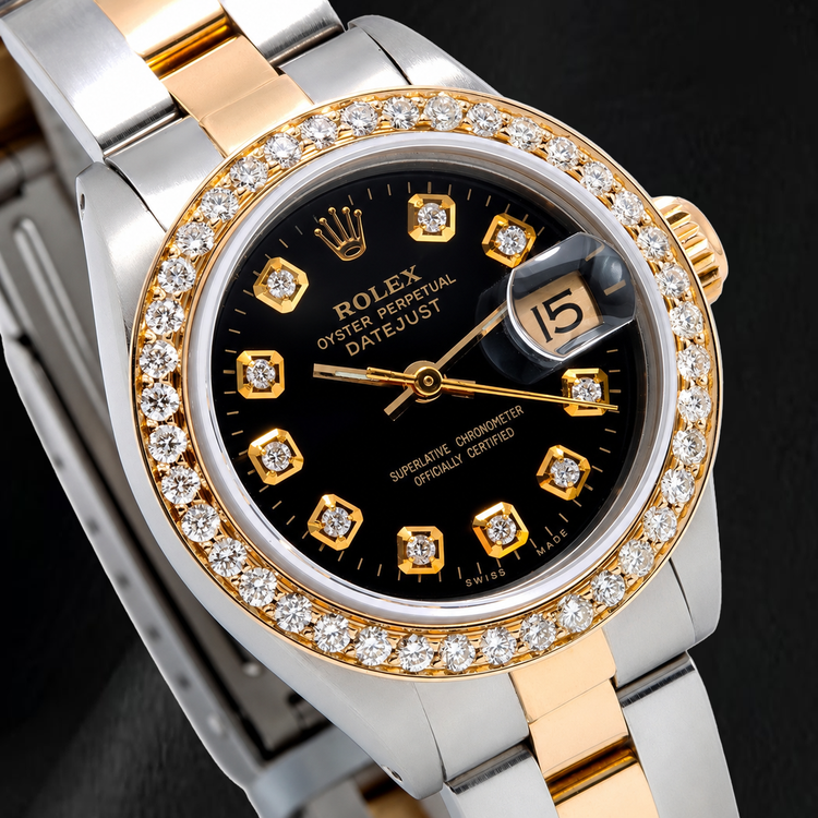 Montre Rolex Datejust 6917 26 mm Bicolore Cadran Diamants Noir