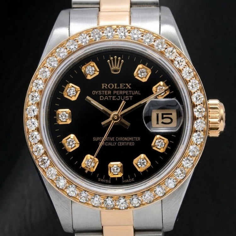 Montre Rolex Datejust 6917 26 mm Bicolore Cadran Diamants Noir