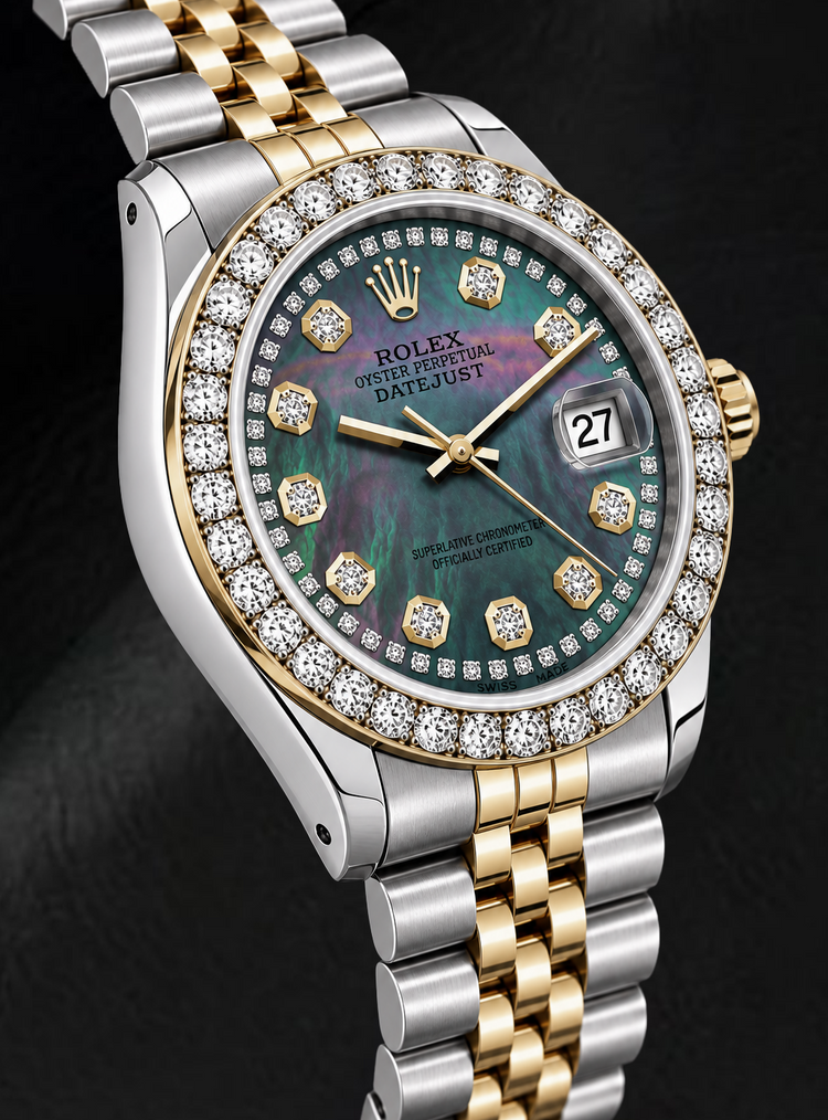 Montre Rolex Datejust 6917 26 mm Bicolore Cadran Diamants en Nacre Noire avec Tour de Diamants
