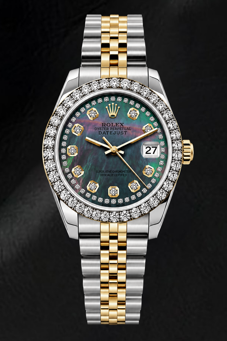 Montre Rolex Datejust 6917 26 mm Bicolore Cadran Diamants en Nacre Noire avec Tour de Diamants