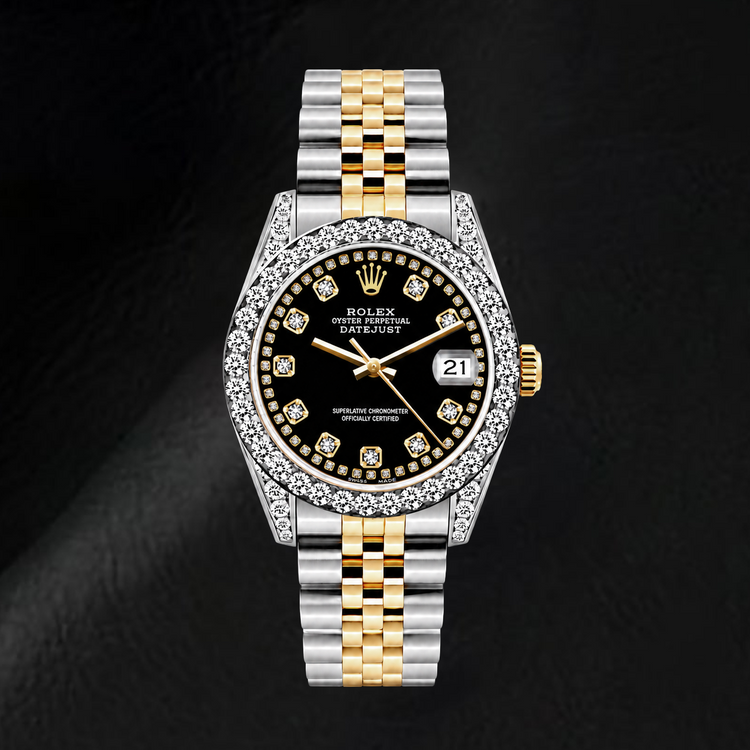 Montre Rolex Datejust 6917 26 mm Bicolore Cadran Diamants Noir à Liseré