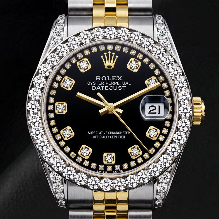 Montre Rolex Datejust 6917 26 mm Bicolore Cadran Diamants Noir à Liseré