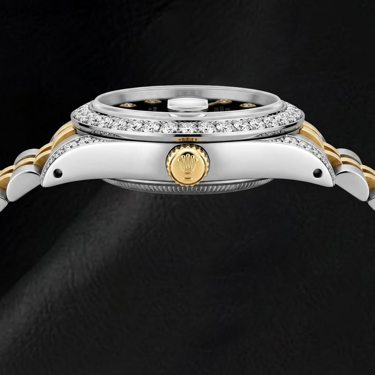 Montre Rolex Datejust 6917 26 mm Bicolore Cadran Diamants Noir à Liseré