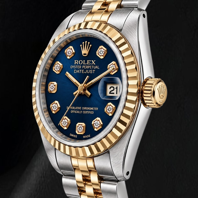Montre Rolex Datejust 6917 26 mm Bicolore Cadran Diamants Bleu