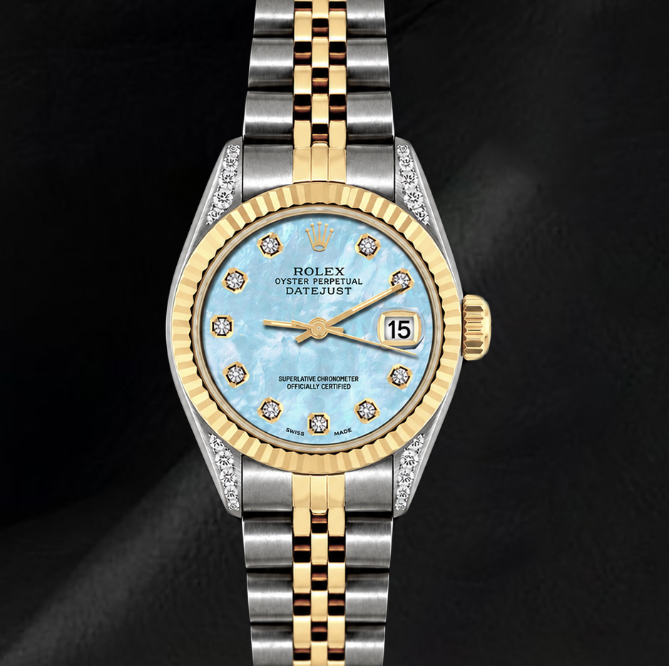 Rolex Datejust 6917 26 mm Montre Bicolore Cadran Diamants Nacre Bleue