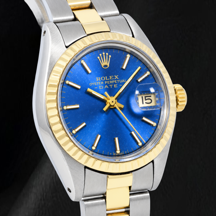 Montre Rolex Datejust 6917 26 mm Bicolore Cadran Bleu à Index Bâtons