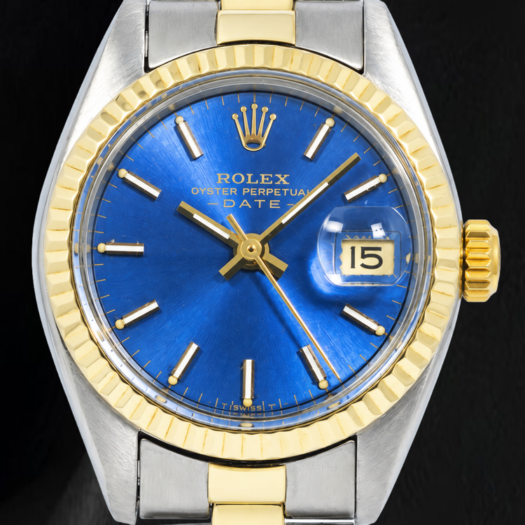 Montre Rolex Datejust 6917 26 mm Bicolore Cadran Bleu à Index Bâtons