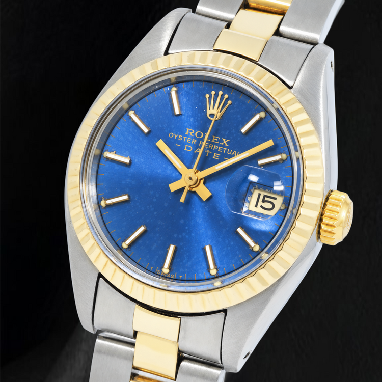 Montre Rolex Datejust 6917 26 mm Bicolore Cadran Bleu à Index Bâtons