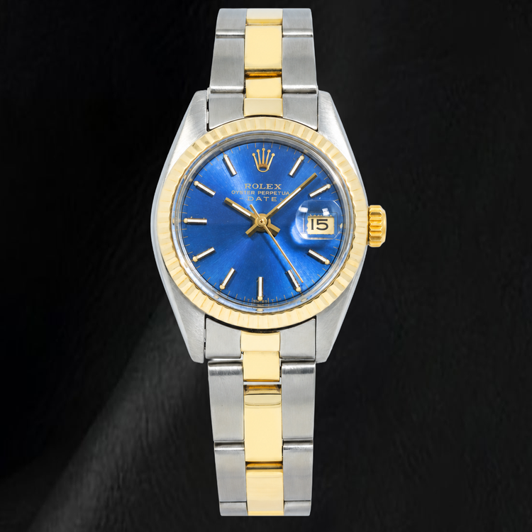 Montre Rolex Datejust 6917 26 mm Bicolore Cadran Bleu à Index Bâtons