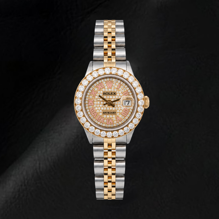 Montre Rolex Datejust 6917 26 mm Bicolore Cadran Pavé Diamants Chiffres Romains