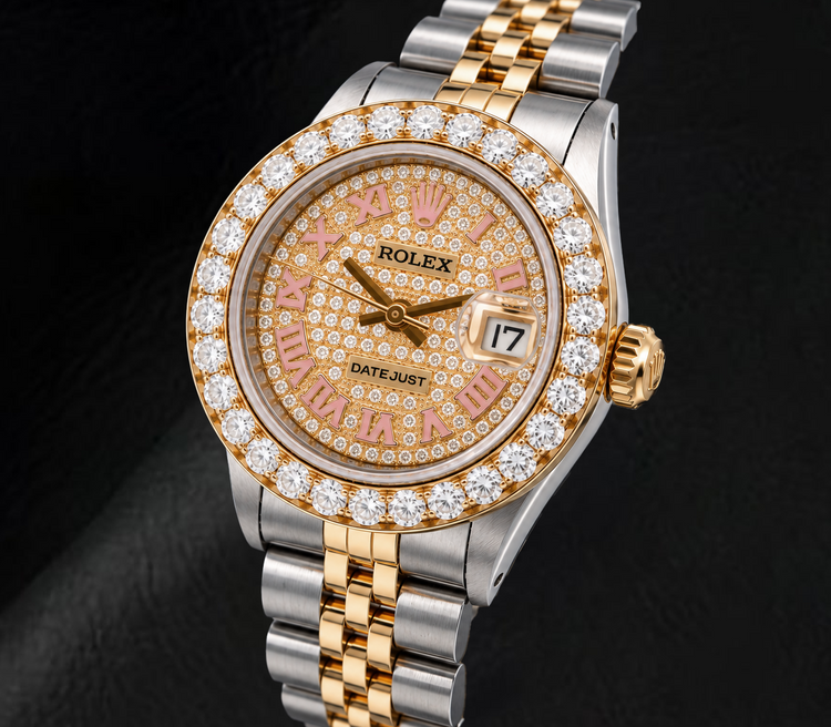 Montre Rolex Datejust 6917 26 mm Bicolore Cadran Pavé Diamants Chiffres Romains