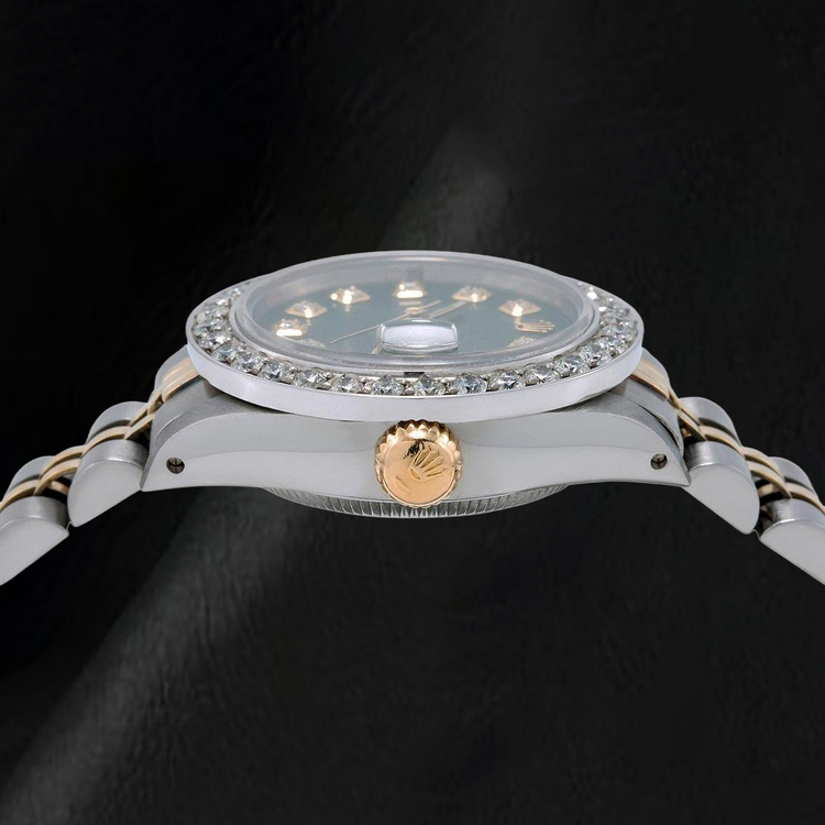 Montre Rolex Datejust 6917 26 mm Cadran Diamants Vert Acier Inoxydable Lunette Diamants Bicolore