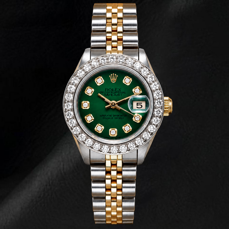 Montre Rolex Datejust 6917 26 mm Cadran Diamants Vert Bicolore Bracelet Jubilé