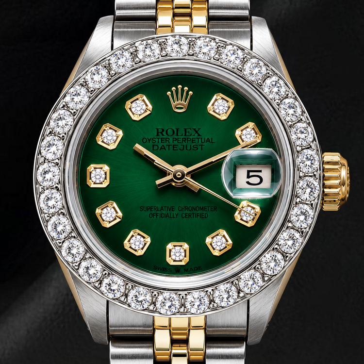 Montre Rolex Datejust 6917 26 mm Cadran Diamants Vert Bicolore Bracelet Jubilé