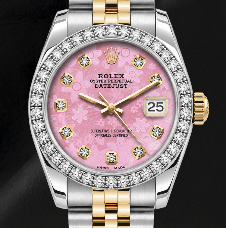 Montre Rolex Datejust 6917 26 mm Bicolore Cadran Diamants Floral Rose