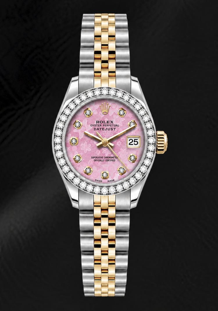 Montre Rolex Datejust 6917 26 mm Bicolore Cadran Diamants Floral Rose