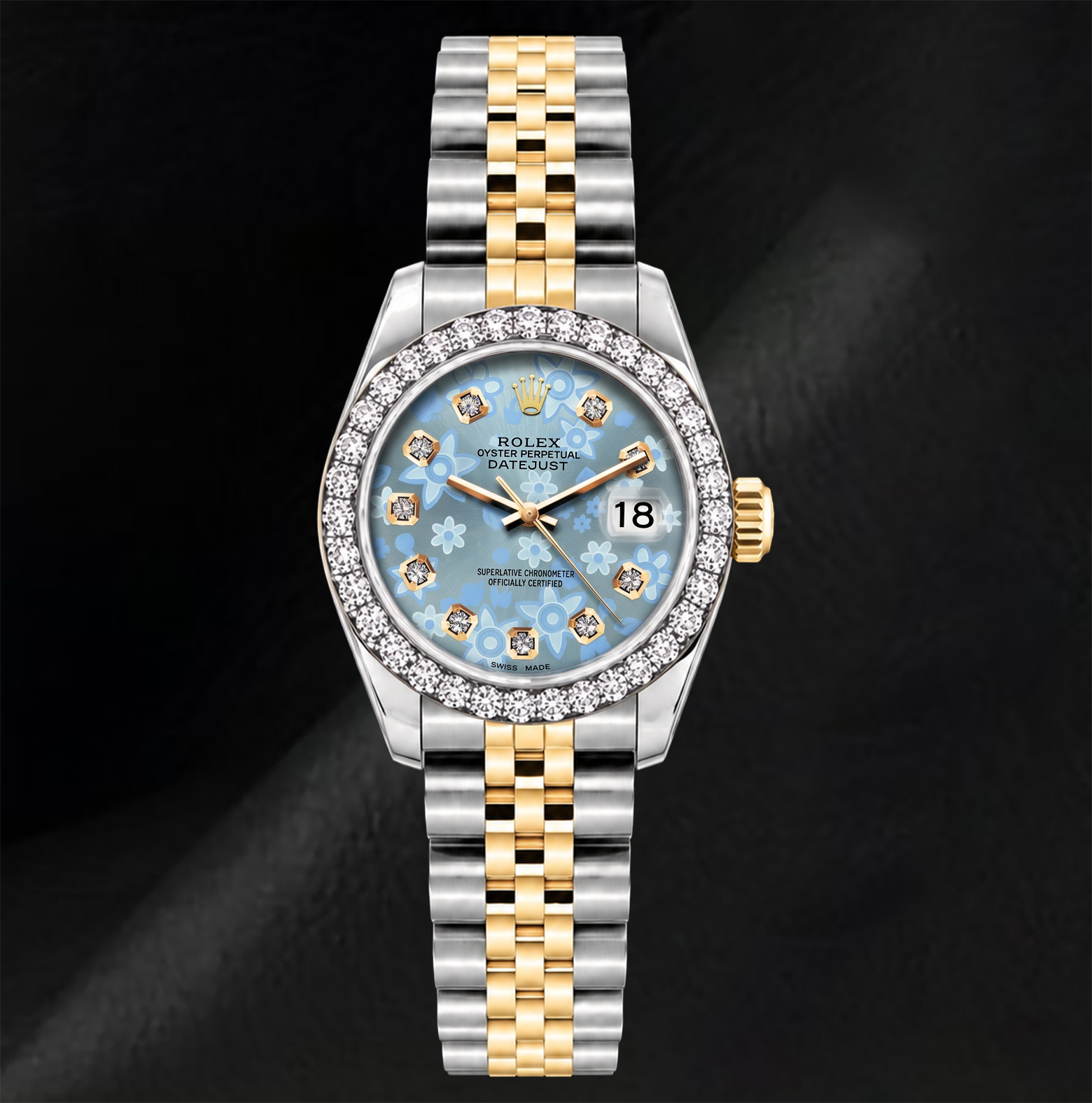 Montre Rolex Datejust 6917 Bicolore 26 mm Cadran Diamants Floral Bleu Glacier