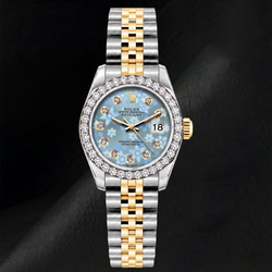 Montre Rolex Datejust 6917 Bicolore 26 mm Cadran Diamants Floral Bleu Glacier