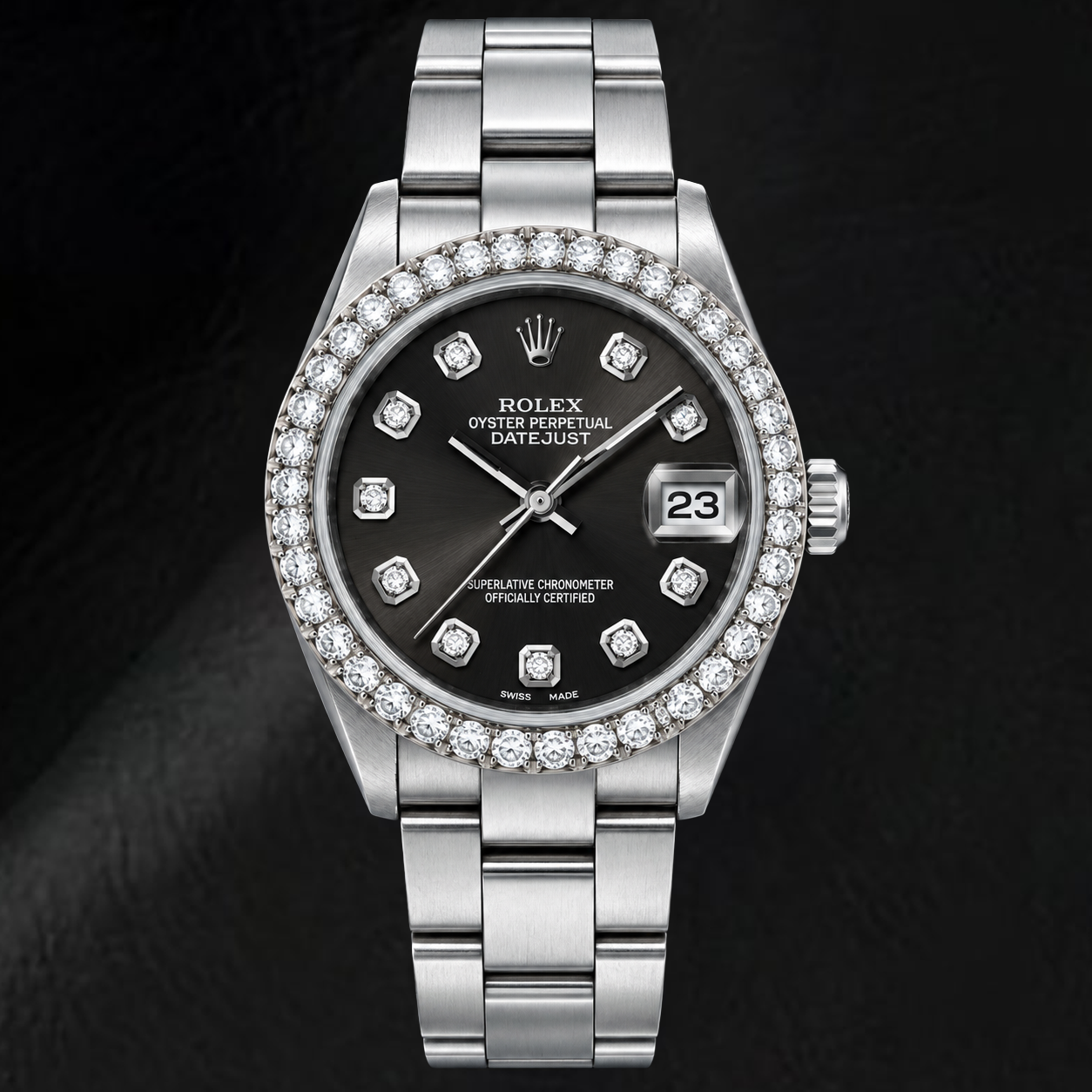 Montre Rolex Datejust 78240 31 mm en Acier Inoxydable avec Cadran Diamants Noir