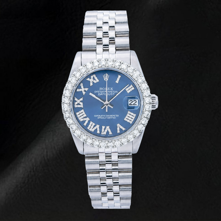 Rolex Datejust 78274 31 mm Cadran Bleu Chiffres Romains Diamants Bracelet Jubilé en Acier Inoxydable