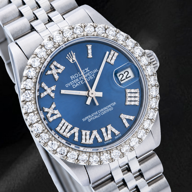 Rolex Datejust 78274 31 mm Cadran Bleu Chiffres Romains Diamants Bracelet Jubilé en Acier Inoxydable