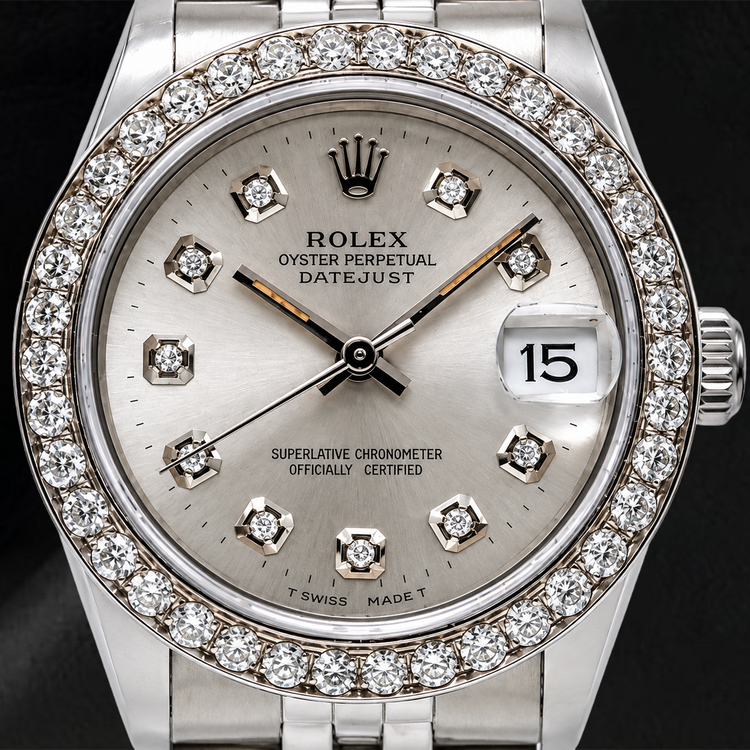 Montre Rolex Datejust 78274 31 mm Cadran Diamants Argenté Bracelet Jubilé en Acier Inoxydable