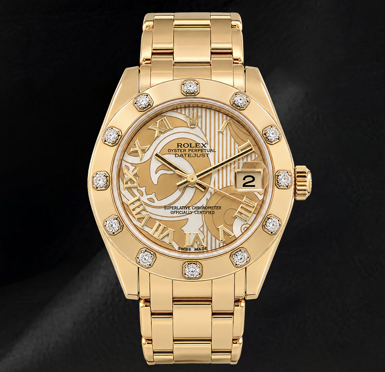 Rolex Datejust 81318 34 mm Montre en Or Jaune 18K Cadran Romain en Nacre Champagne