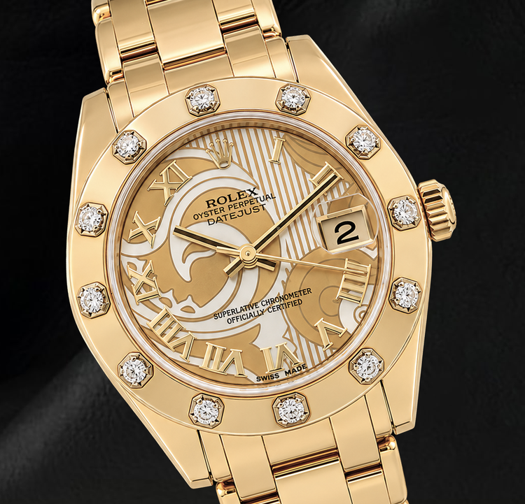 Rolex Datejust 81318 34 mm Montre en Or Jaune 18K Cadran Romain en Nacre Champagne