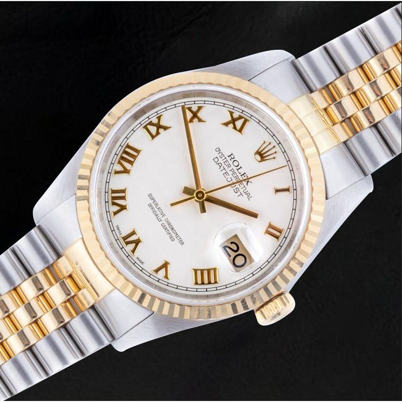 Rolex Datejust Année 2002 Cadran romain blanc 36 mm Montre bicolore