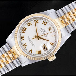 Montre Rolex Datejust Année 2002 Cadran Romain Blanc 36 mm Bicolore