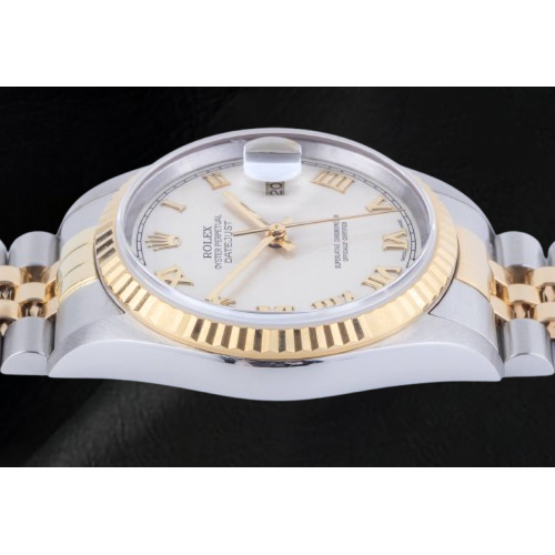 Rolex Datejust Année 2002 Cadran romain blanc 36 mm Montre bicolore