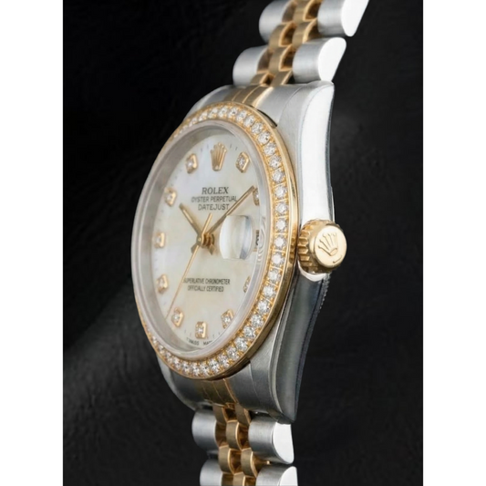 Rolex Datejust Année 2000 Cadran en nacre blanche et diamants 31 mm Bicolore