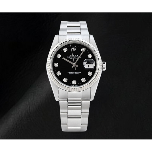 Montre Rolex Datejust Cadran Diamants Noir Bracelet Oyster Acier Inoxydable