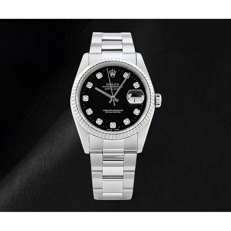 Montre Rolex Datejust Cadran Diamants Noir Bracelet Oyster Acier Inoxydable