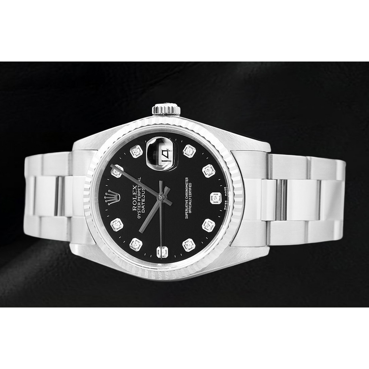 Montre Rolex Datejust Cadran Diamants Noir Bracelet Oyster Acier Inoxydable