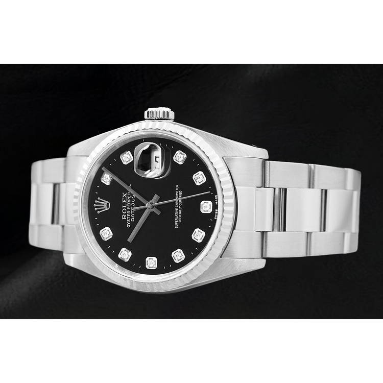 Montre Rolex Datejust Cadran Diamants Noir Bracelet Oyster Acier Inoxydable