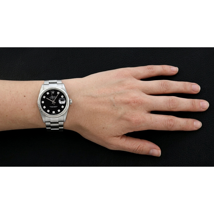 Montre Rolex Datejust Cadran Diamants Noir Bracelet Oyster Acier Inoxydable